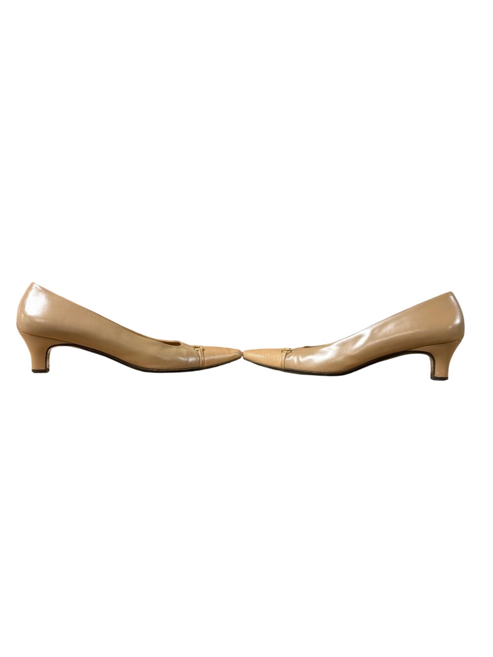 Vintage Salvatore Ferragamo Pumps Womens Size 10 Beige Leather Cap Toe Italy